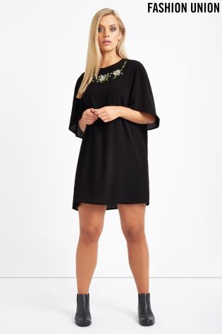 Fashion Union Curve Embroidered Shirt Dress